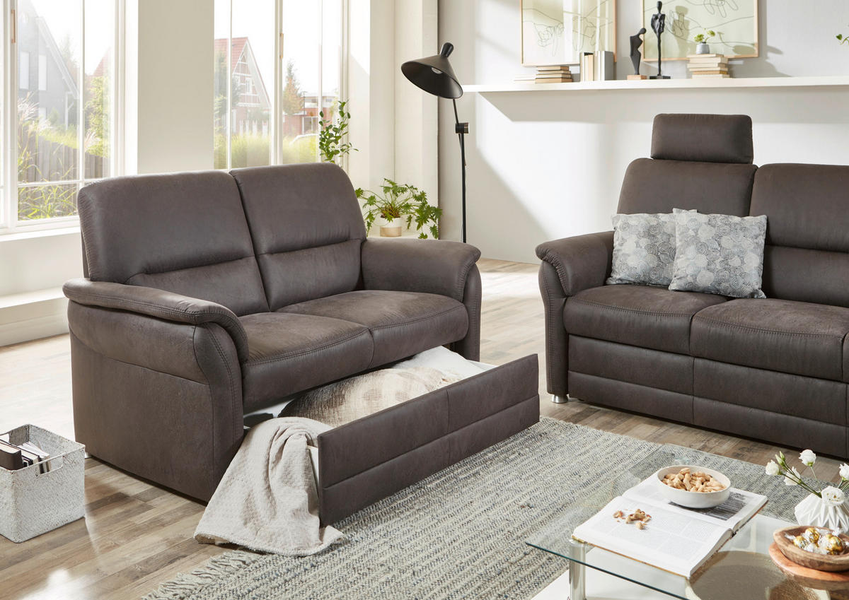 SITZGARNITUR in Mikrofaser Anthrazit  - Anthrazit/Alufarben, Konventionell, Textil/Metall (192/96/89cm) - Beldomo Comfort