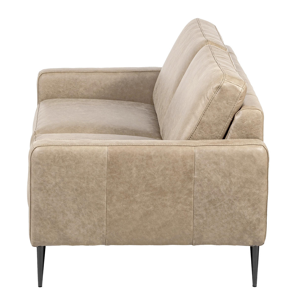 2-SITZER-SOFA SPRING in Lederlook Echtleder Creme  - Schwarzchrom/Creme, Design, Leder/Textil (157/85/92cm) - Livetastic