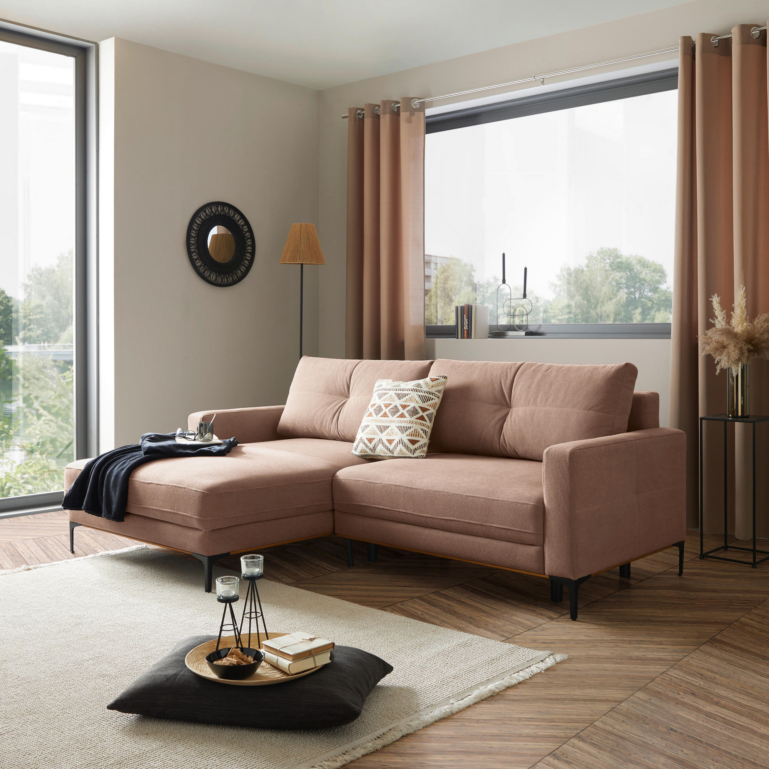 ECKSOFA in Rosa  - Schwarz/Rosa, Modern, Textil/Metall (162/238cm) - Ondega