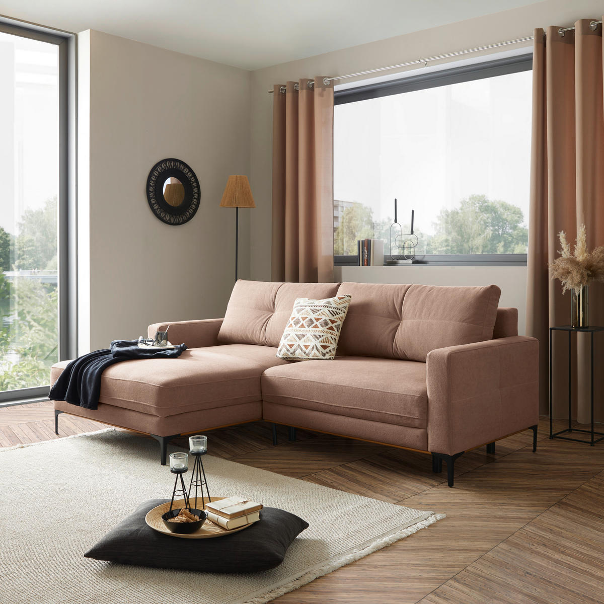 ECKSOFA in Rosa  - Schwarz/Rosa, Modern, Textil/Metall (162/238cm) - Ondega