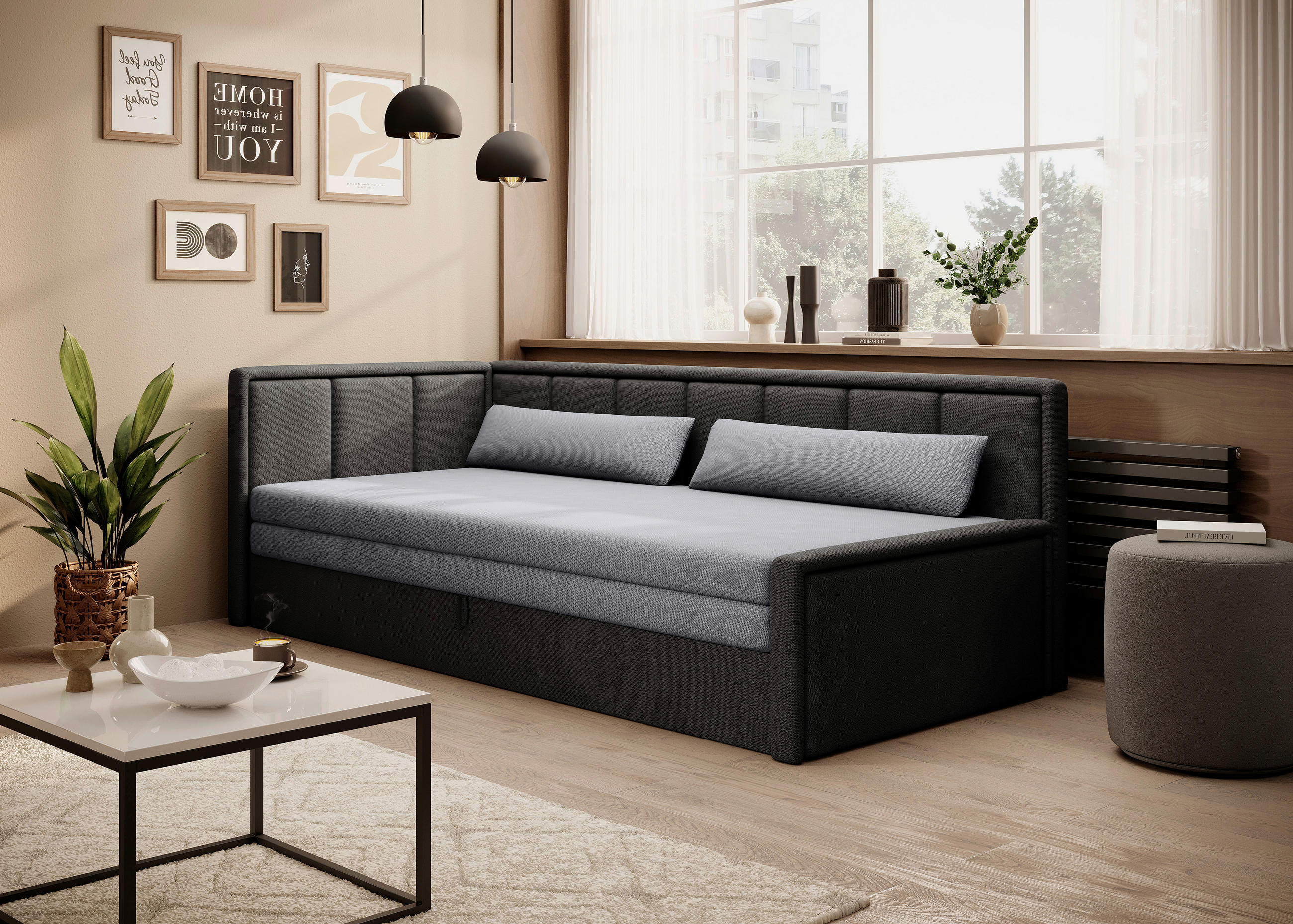 RÉCAMIERE Textilgeflecht Anthrazit, Schwarz  - Anthrazit/Schwarz, Design, Kunststoff/Textil (82/77/214cm) - MID.YOU