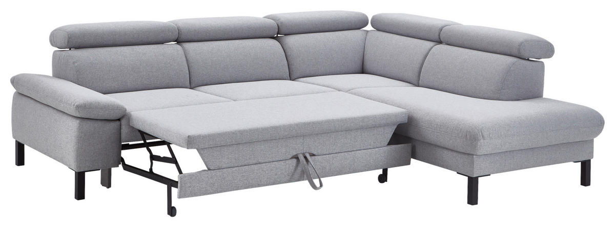 ECKSOFA inkl. Funktionen 830 Hellgrau Flachgewebe  - Hellgrau/Schwarz, Design, Textil/Metall (272/217cm) - Pure Home Comfort