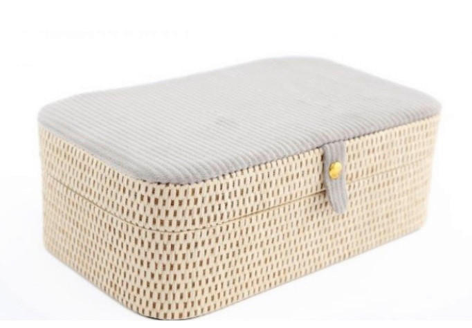 TRUHLIČKA NA ŠPERKY - šedá/hnědá, Basics, kompozitní dřevo/textil (23/8/14cm)