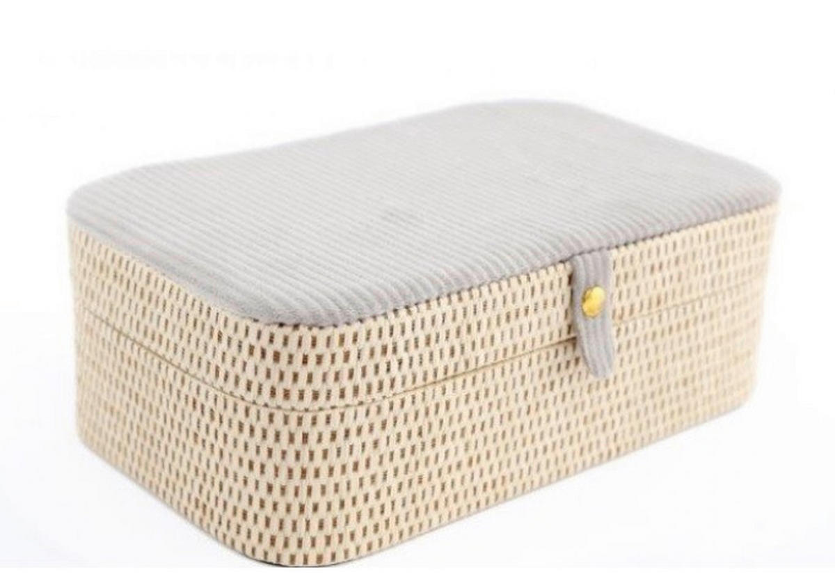 TRUHLIČKA NA ŠPERKY - šedá/hnědá, Basics, kompozitní dřevo/textil (23/8/14cm)