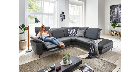 ECKSOFA in Echtleder Anthrazit - Chromfarben/Anthrazit, KONVENTIONELL, Leder/Metall (292/242cm) - Cantus