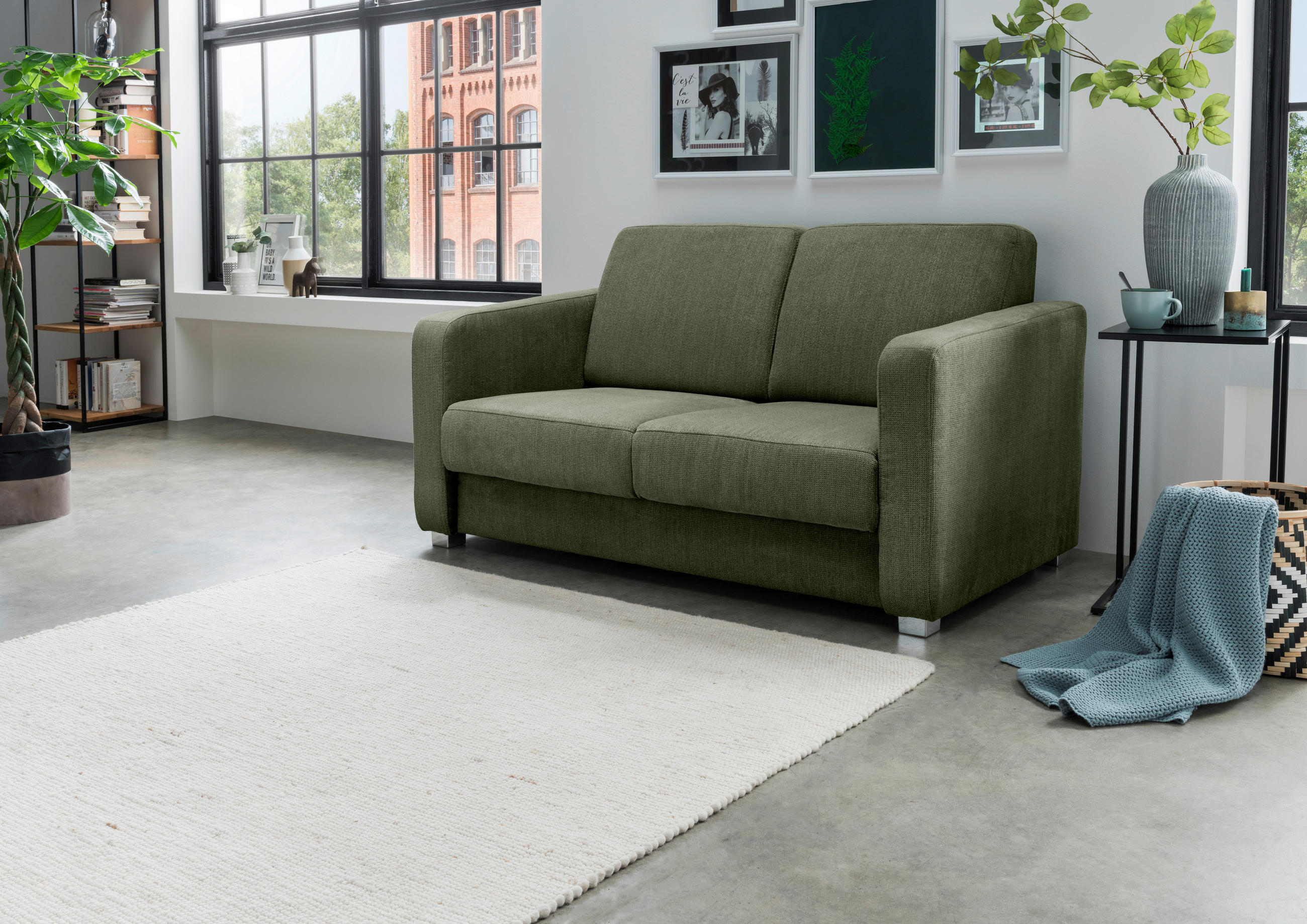 SCHLAFSOFA in Chenille Dunkelgrün  - Chromfarben/Dunkelgrün, Basics, Kunststoff/Textil (159/88/87cm) - Livetastic