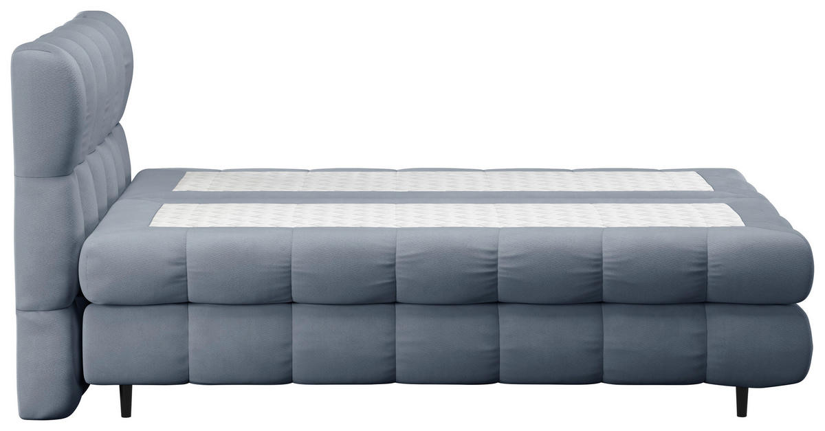 BOXBETT 200/200 cm,  in Blaugrau, gepolstertes Kopfteil, Bettkasten, Topper, H3 + H3 = fest  - Blaugrau/Schwarz, Design, Textil/Metall (200/200cm) - Ti'me