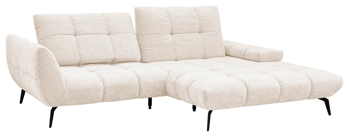 ECKSOFA Creme Flachgewebe Rücken echt, Sitztiefenverstellung  - Creme/Schwarz, KONVENTIONELL, Textil/Metall (273/211cm) - SetOne by Musterring
