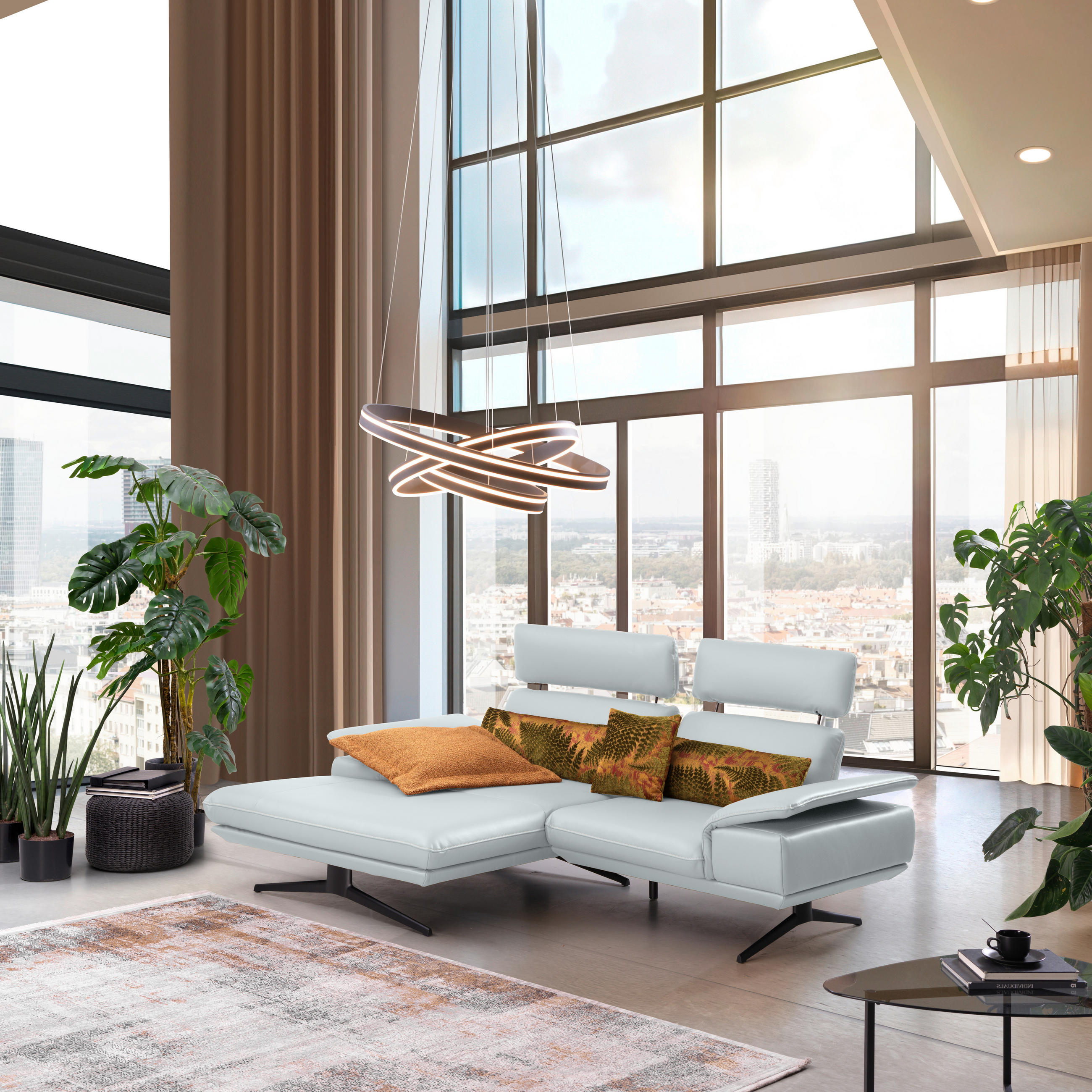 ECKSOFA in Echtleder Hellgrau  150/242 cm  - Beige/Hellgrau, Design, Leder/Metall (150/242cm) - Koinor