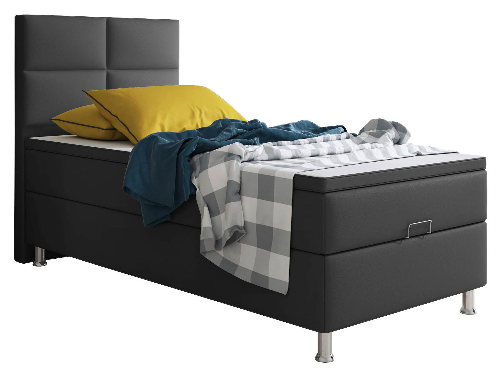 Boxspringbett mit Topper  in Anthrazit  - Anthrazit/Silberfarben, KONVENTIONELL, Leder/Textil (90/115/210cm) - MID.YOU