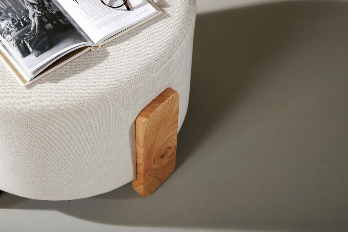 POUF 52.5/43/52.5 cm  - Hellbraun/Weiß, Design, Holz/Textil (52.5/43/52.5cm) - Livetastic