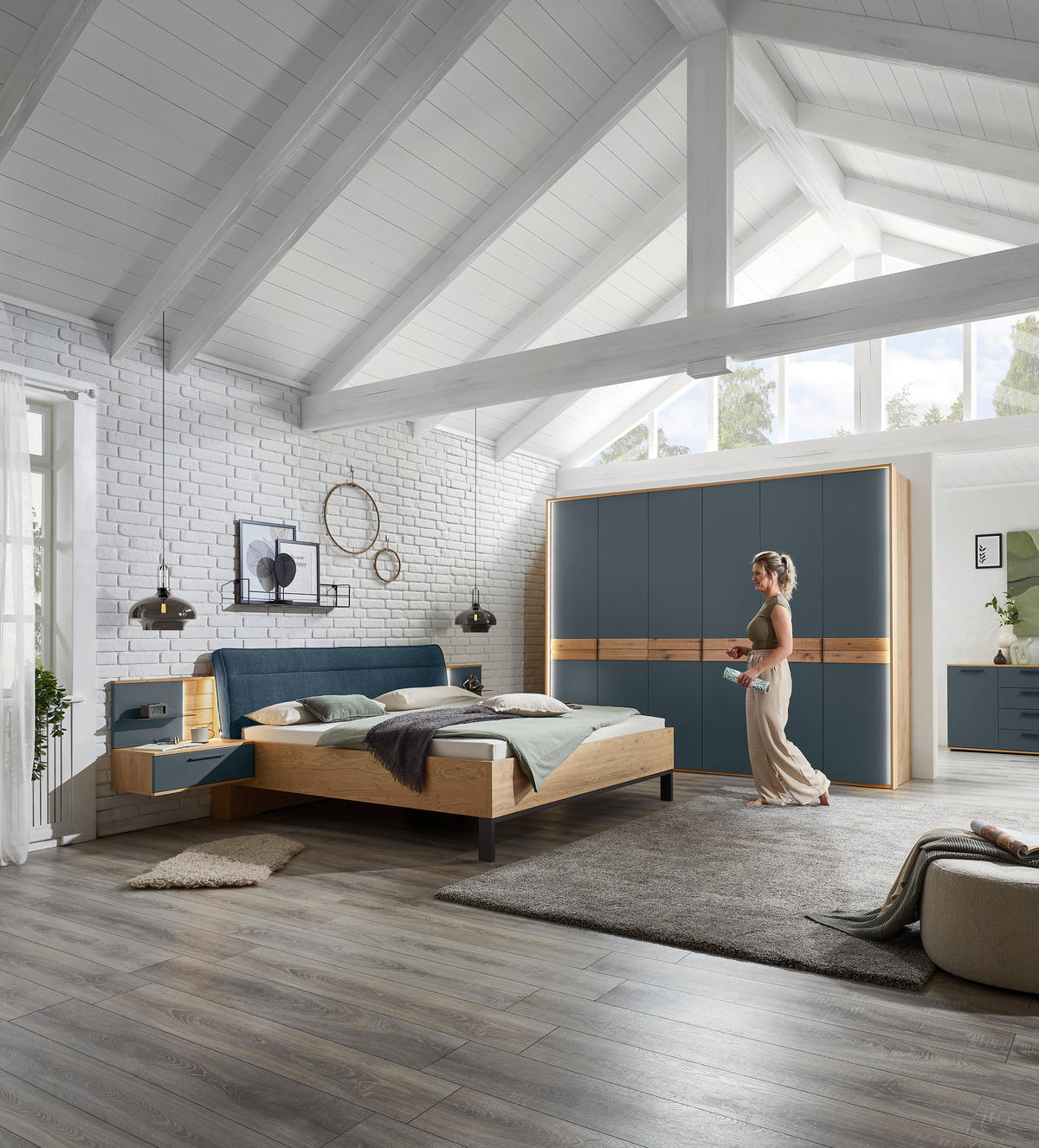 BETTANLAGE 180/200 cm  in Blau, Eichefarben  - Blau/Eichefarben, Design, Holz/Holzwerkstoff (180/200cm) - Dieter Knoll