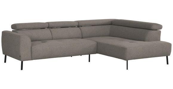 ECKSOFA in Webstoff Greige 280/205 cm - Greige/Schwarz, Design, Textil/Metall (280/205cm) - Xora