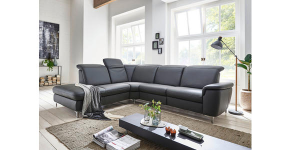 ECKSOFA Anthrazit Echtleder  - Chromfarben/Anthrazit, KONVENTIONELL, Leder/Metall (242/289cm) - Cantus