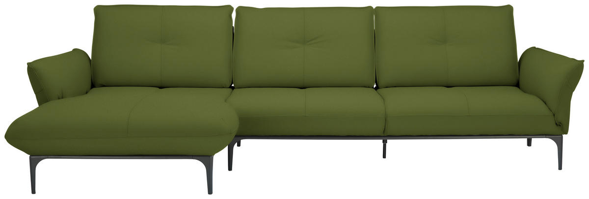 ECKSOFA in Echtleder Grün  - Schwarz/Grün, Design, Leder/Metall (182/325cm) - Valnatura