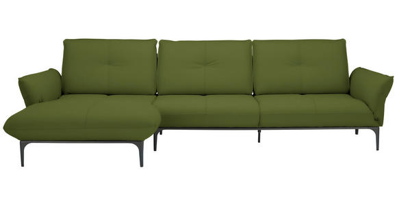 ECKSOFA in Echtleder Grün  - Schwarz/Grün, Design, Leder/Metall (182/325cm) - Valnatura