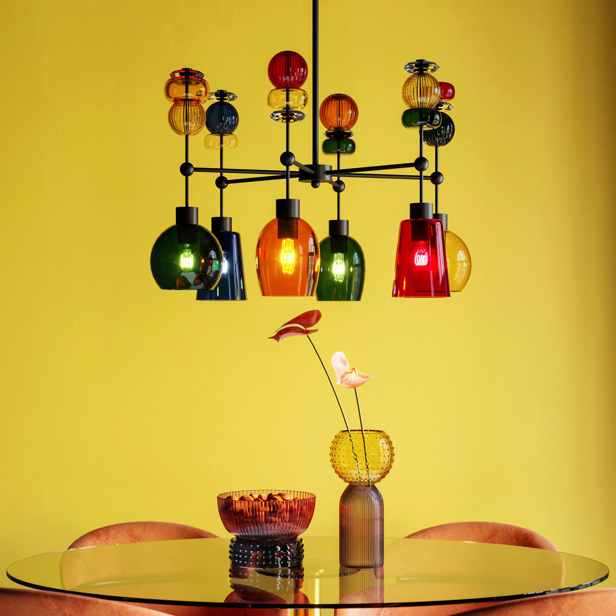 HÄNGELEUCHTE Mazzo Sei 61/88/61 cm   - LIFESTYLE, Glas/Metall (61/88/61cm) - Kare-Design