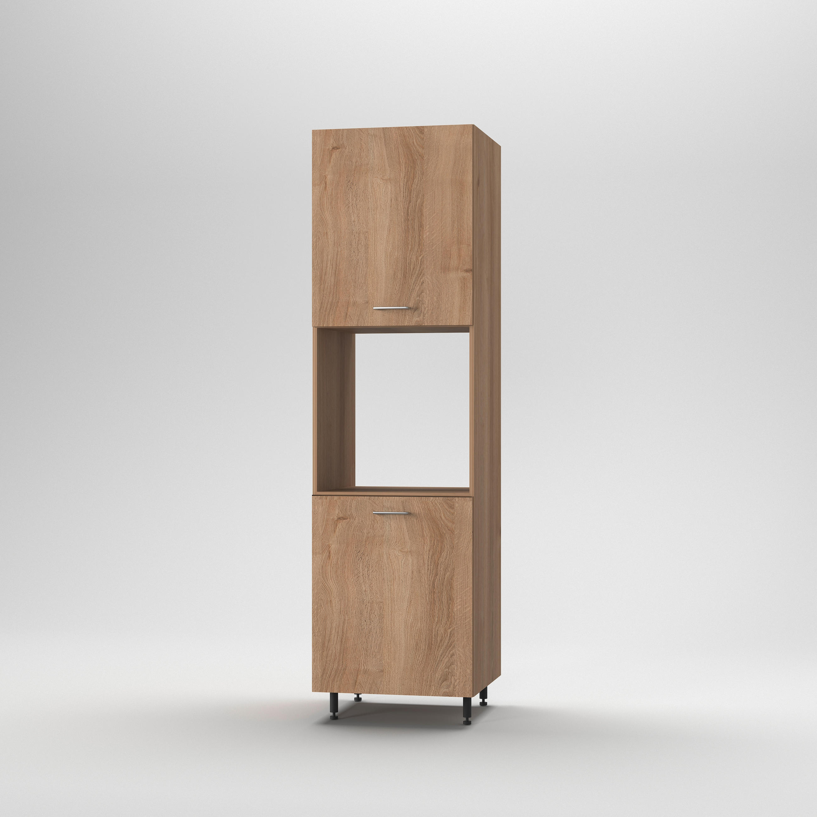 Szekrény beépíthető hűtőhöz - tölgyfa, Basics, fa/fém (60/215/56cm) - Carryhome