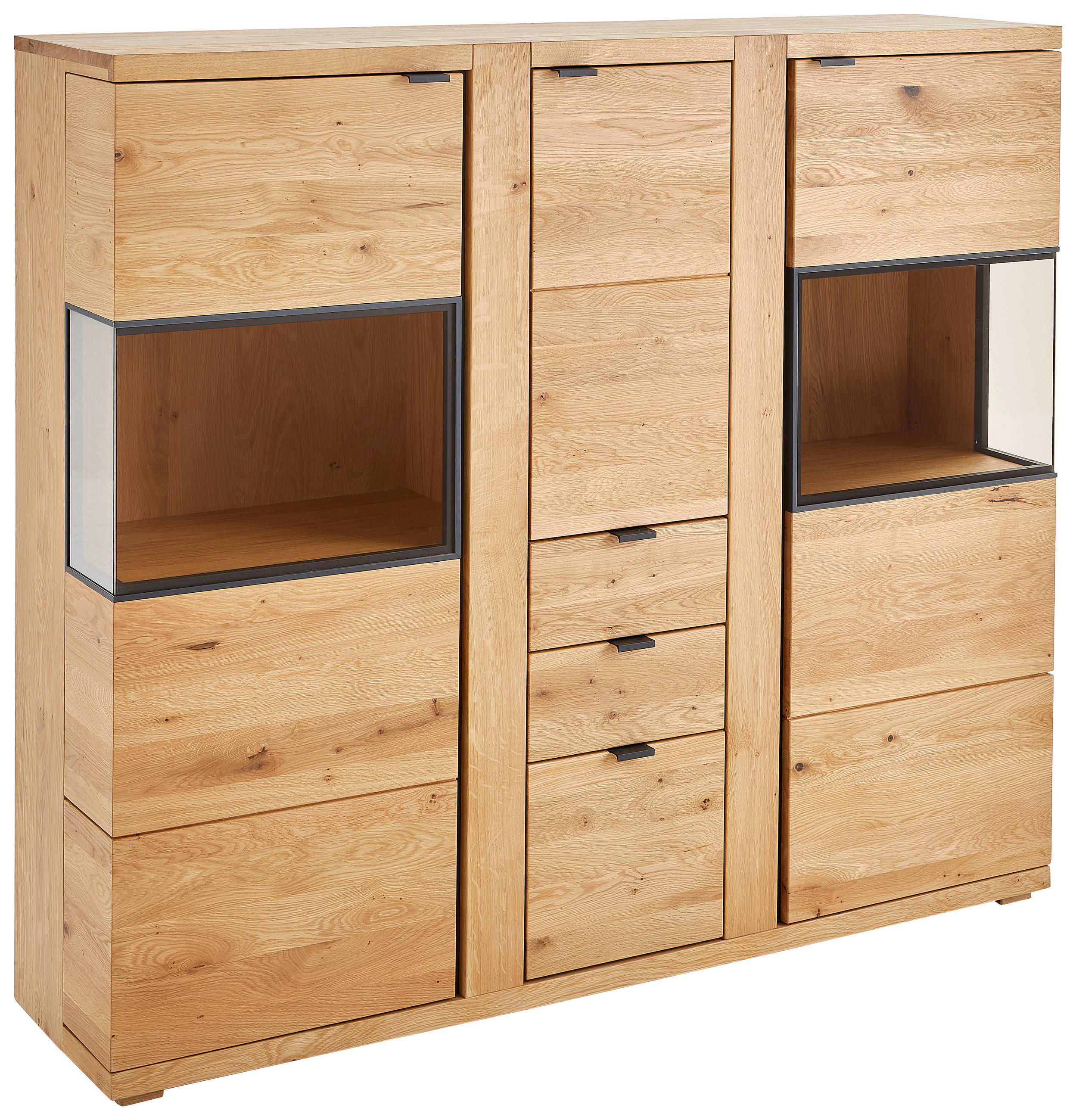HIGHBOARD  152/135,5/38 cm 3 Schublade(n)  - Eichefarben/Anthrazit, KONVENTIONELL, Glas/Holz (152/135,5/38cm) - Linea Natura