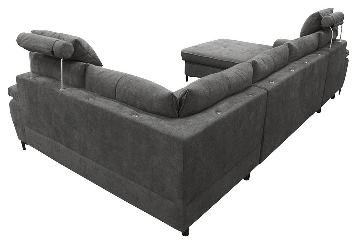 WOHNLANDSCHAFT SOLEI U Dunkelgrau Chenille  - Dunkelgrau/Schwarz, Design, Kunststoff/Textil (188/334/184cm) - MID.YOU