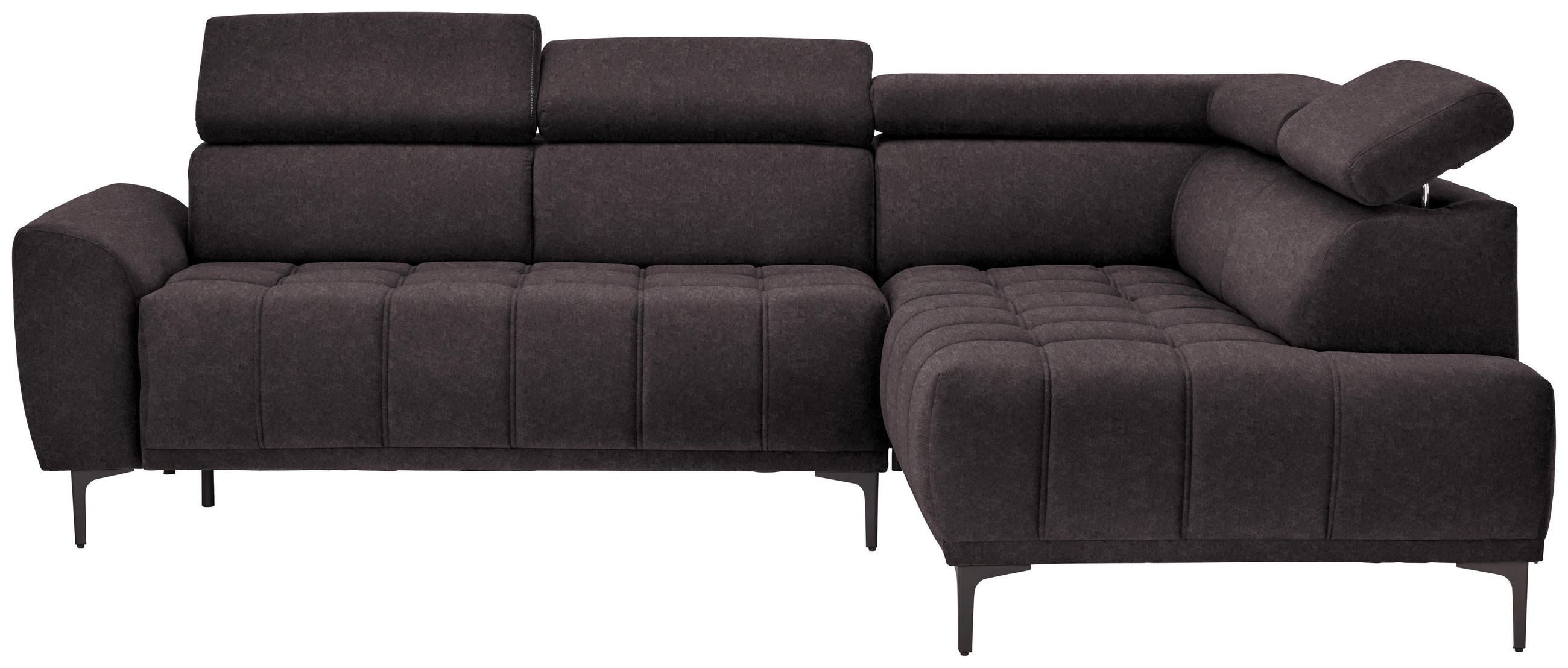 ECKSOFA Dunkelbraun Velours  - Dunkelbraun/Schwarz, Design, Textil/Metall (261/191cm) - Stylife