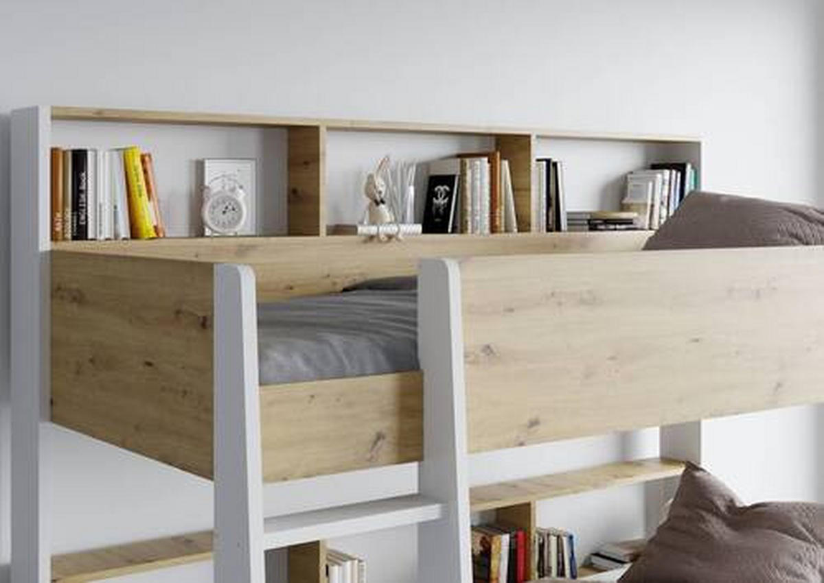 ETAGENBETT - Eiche Artisan/Weiß, KONVENTIONELL, Holzwerkstoff (90/200cm) - MID.YOU