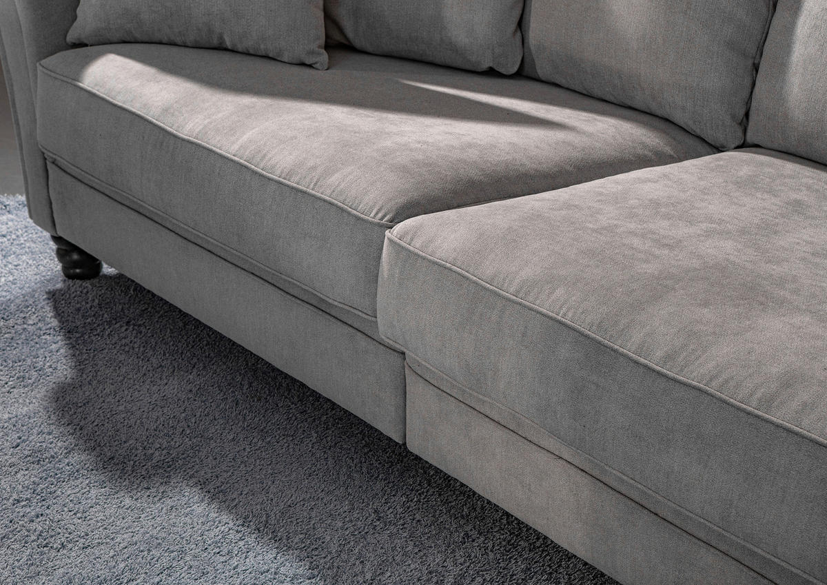 BIGSOFA Flachgewebe Hellgrau  - Dunkelbraun/Hellgrau, KONVENTIONELL, Holz/Textil (270/80/110cm) - Livetastic
