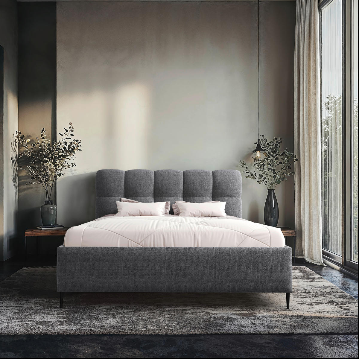 POLSTERBETT 180/200 cm,  in Anthrazit, gepolstertes Kopfteil, Lattenrost,  - Anthrazit/Schwarz, Design, Holz/Textil (180/200cm) - Boxxx