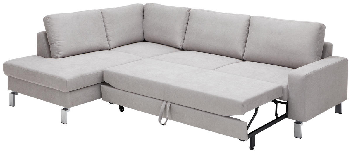 ECKSOFA in Flachgewebe Hellgrau  - Chromfarben/Hellgrau, Design, Textil/Metall (200/276cm) - Hom`in
