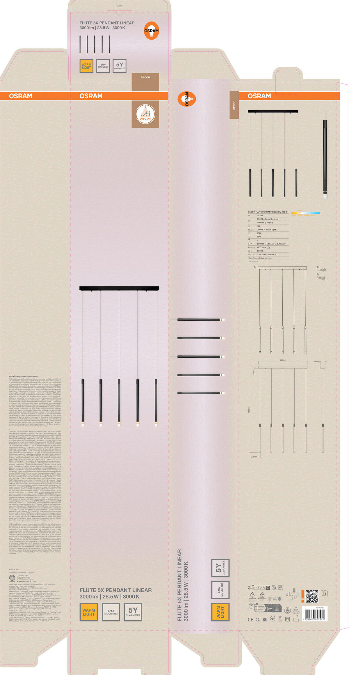 LED-PENDELLEUCHTE 85/8/150 cm  - Schwarz, Design, Kunststoff/Metall (85/8/150cm) - Osram