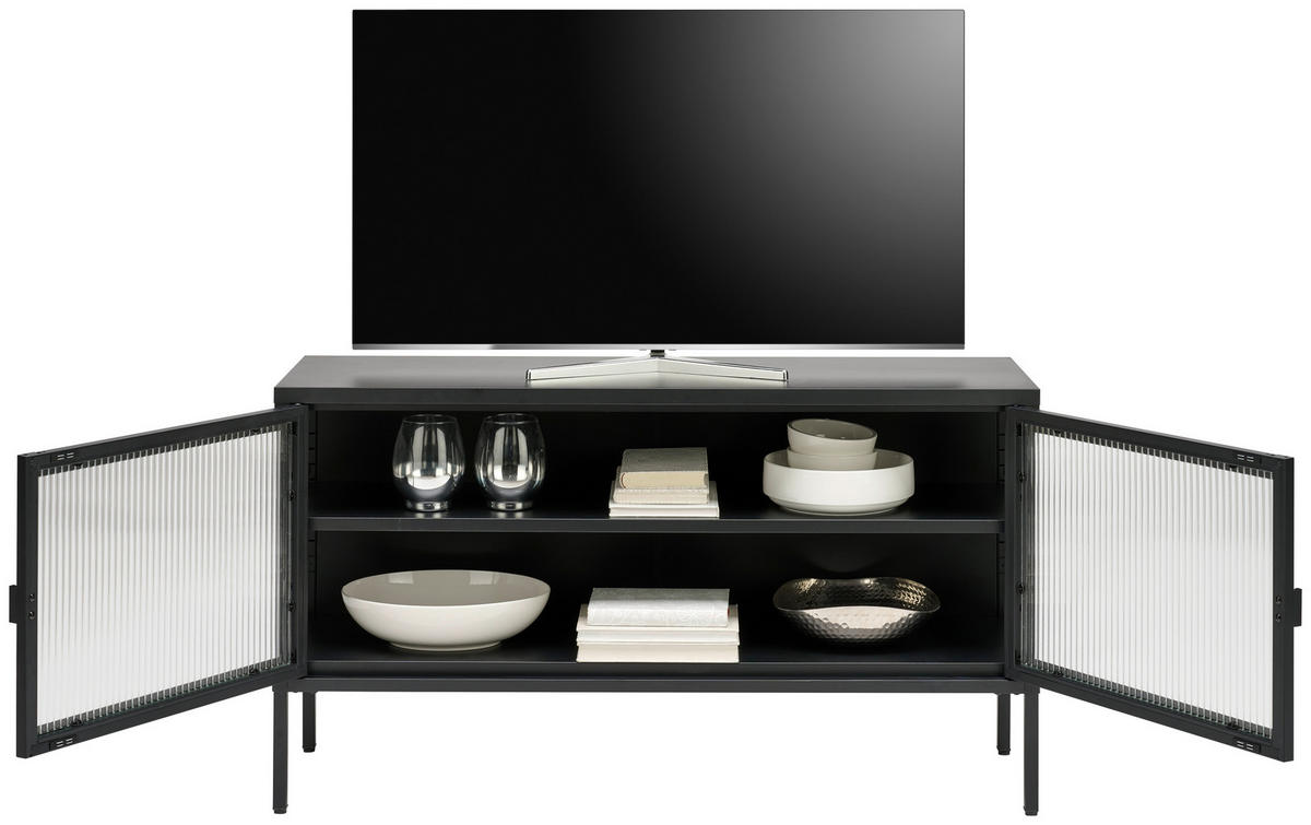 LOWBOARD  in 115/64/35 cm  - Schwarz, Trend, Glas/Metall (115/64/35cm) - Xora