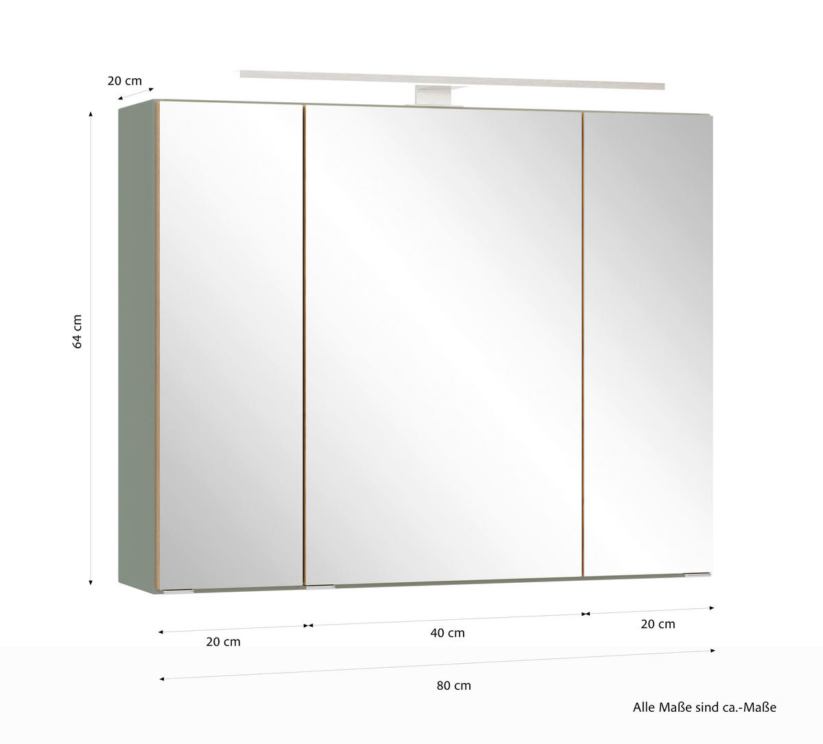 SPIEGELSCHRANK 80/64/20 cm  - Schilfgrün/Wildeiche, Trend, Glas/Holzwerkstoff (80/64/20cm) - Held