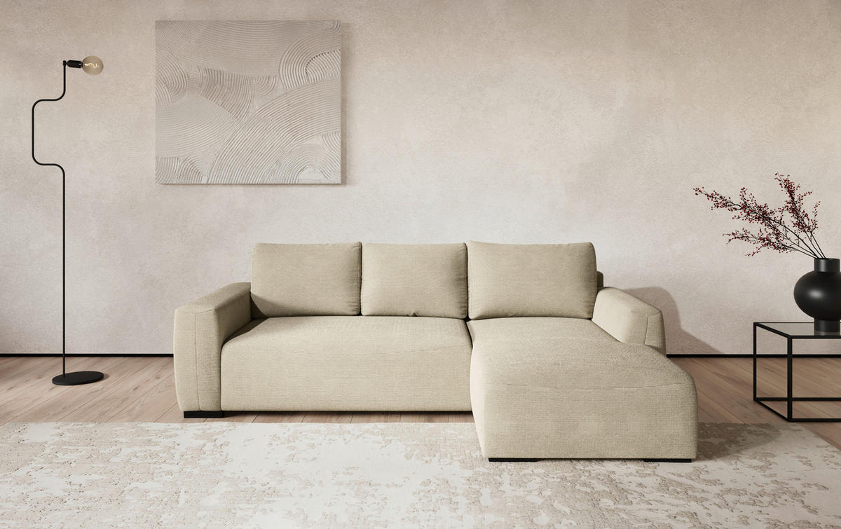 ECKSOFA  in Cord Beige  - Beige/Schwarz, Trend, Kunststoff/Textil (252/170cm) - MID.YOU