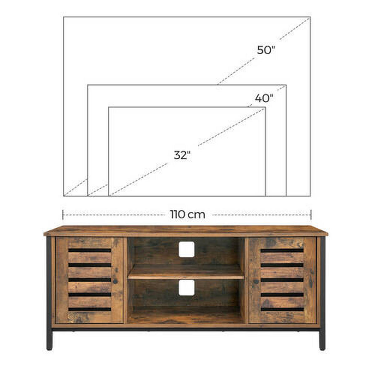 NÍZKA KOMODA, hnedá, čierna, 110/50/40 cm - hnedá/čierna, Trend, kov/kompozitné drevo (110/50/40cm) - Boxxx