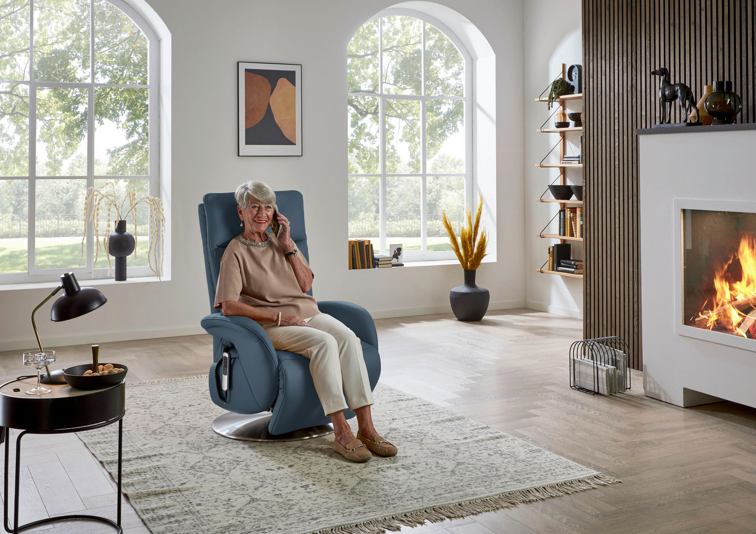 RELAXSESSEL in Leder Blau  - Blau/Edelstahlfarben, Design, Leder/Metall (70/108/80cm) - Cantus