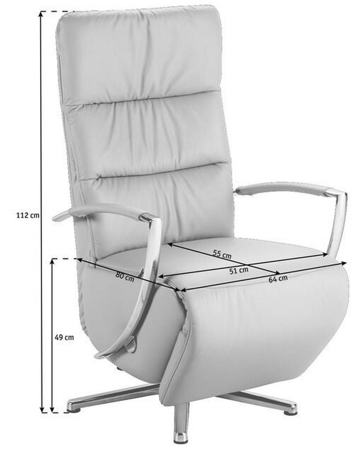 RELAXSESSEL in Leder Hellgrau  - Hellgrau/Schwarz, Design, Leder/Metall (64/112/80cm) - Cantus