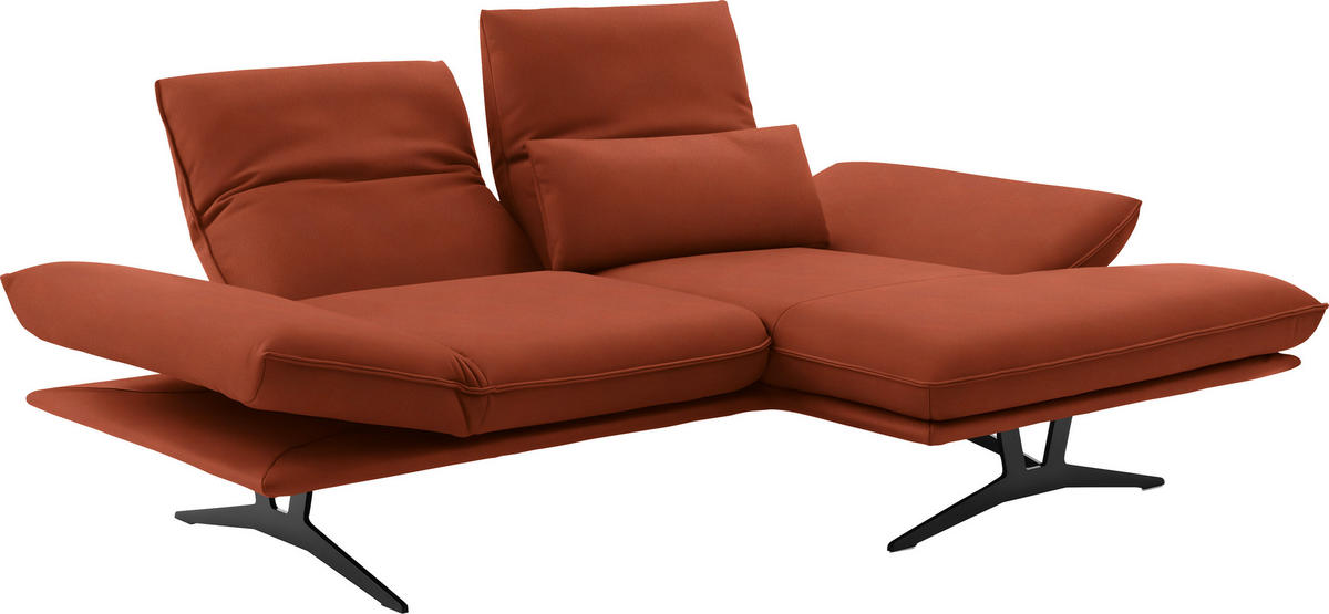 ECKSOFA in Echtleder Orange  - Schwarz/Orange, Design, Leder/Metall (210/130cm) - Dieter Knoll