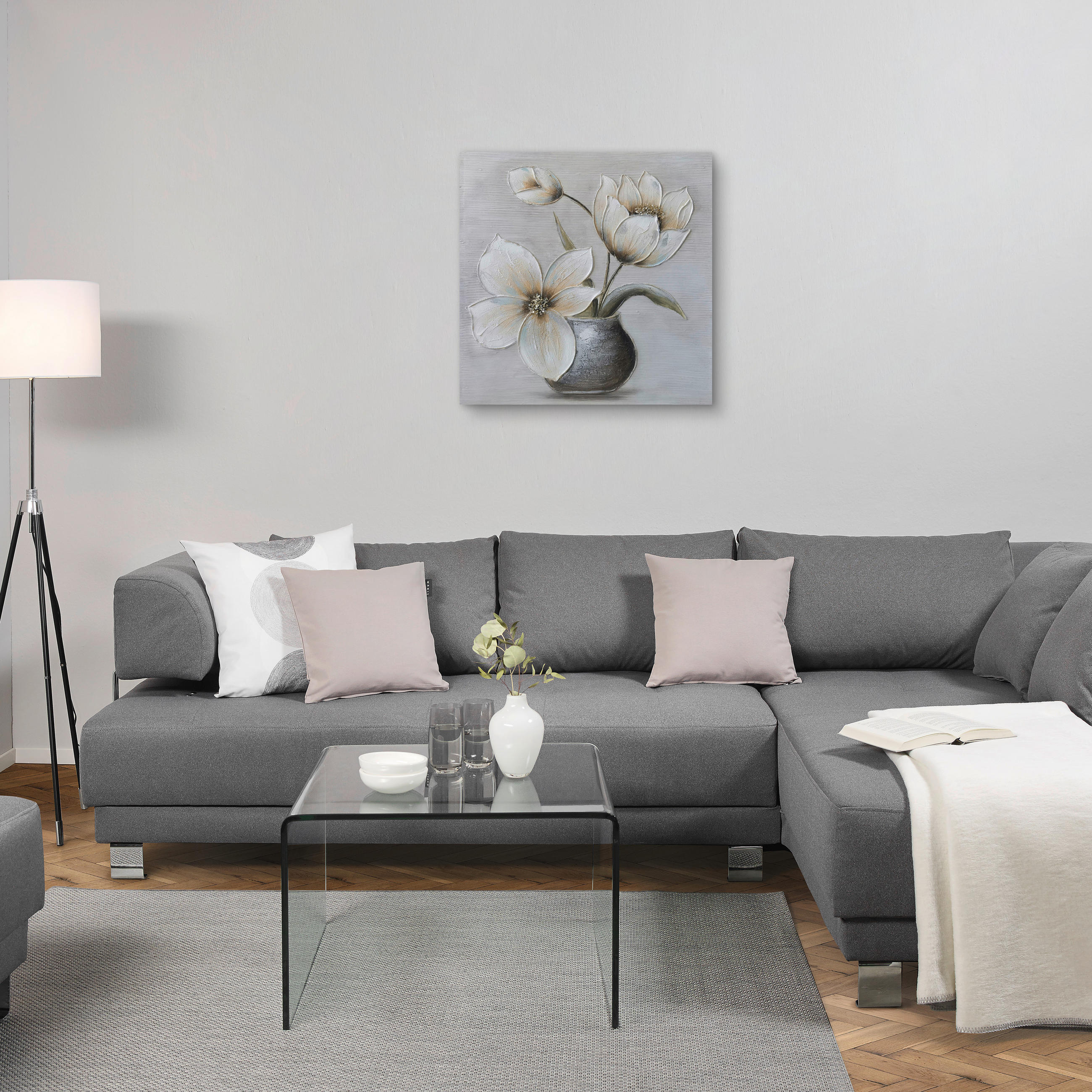 ULJENA SLIKA  85/85 cm       - bijela/siva, Design, drvo/tekstil (85/85cm) - Monee