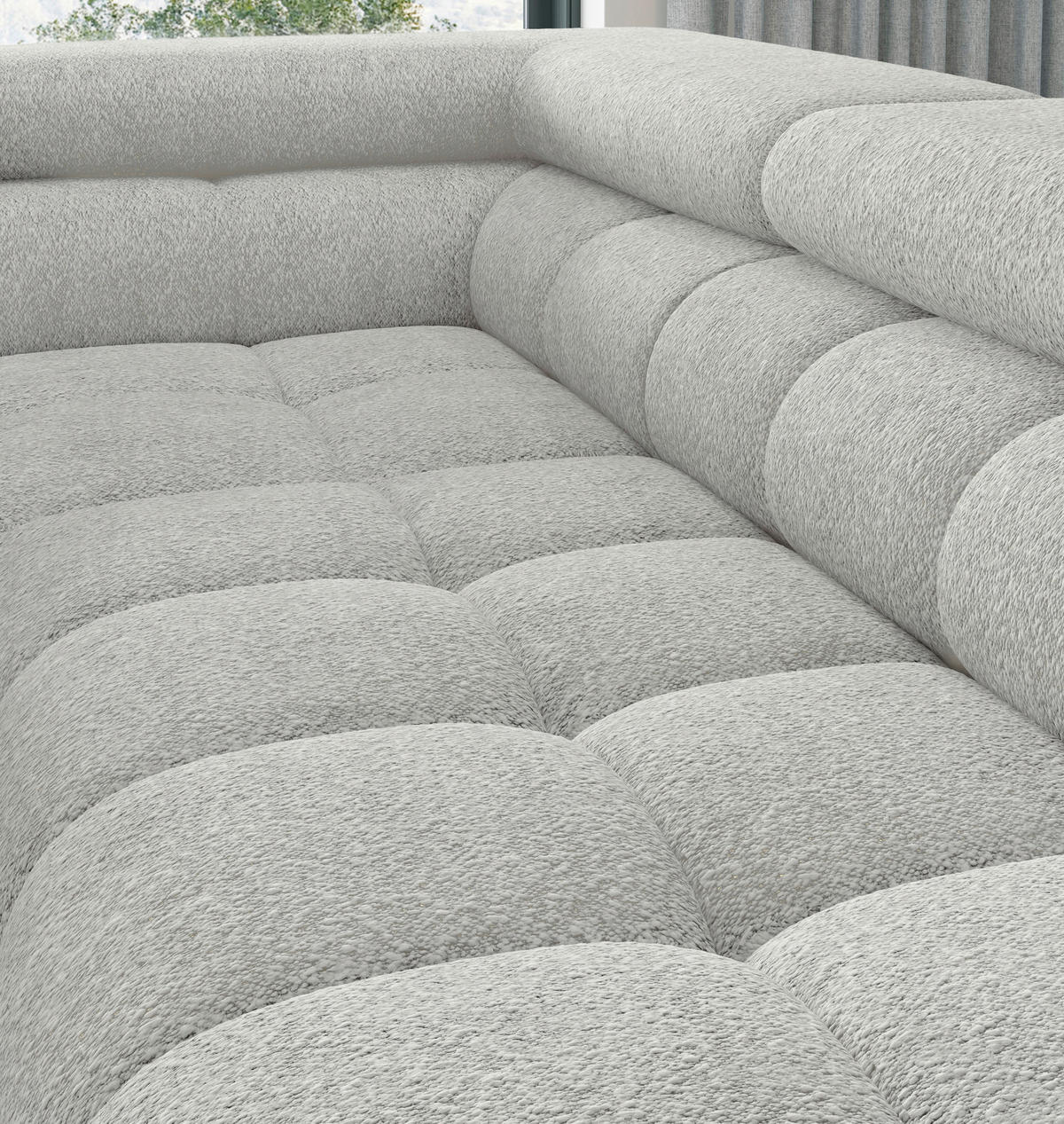 ECKSOFA FERUCCE in Teddystoff Grau  200/276 cm  - Schwarz/Grau, Design, Textil/Metall (200/276cm) - MID.YOU