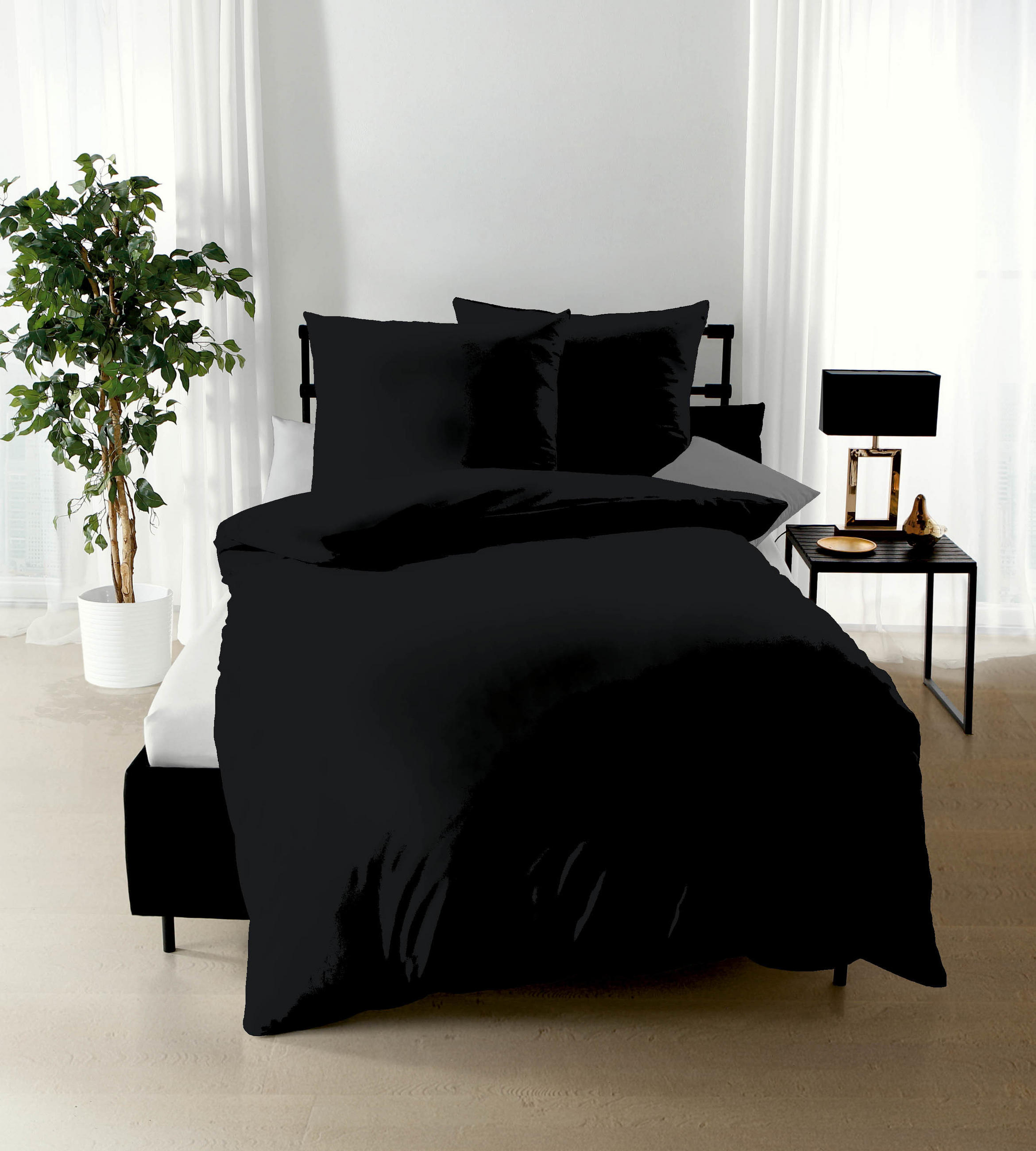 POSTELJNINA BLACK 140/200 cm saten črna  - črna, Basics, tekstil (140/200cm) - Kaeppel