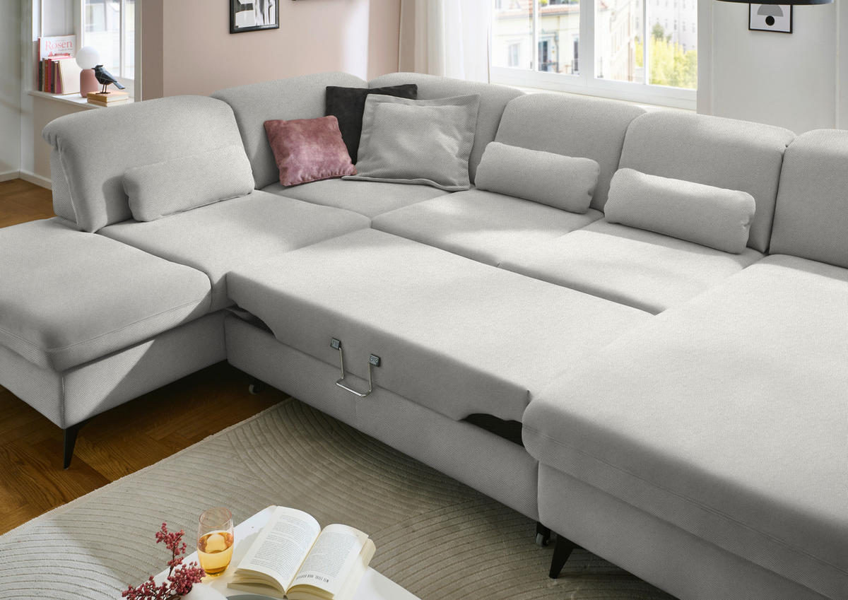 WOHNLANDSCHAFT Chenille Cappuccino  - Schwarz/Cappuccino, Design, Textil/Metall (255/369/198cm) - Beldomo Style