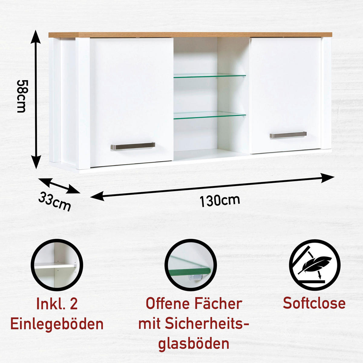 KÜCHENLEERBLOCK   in Weiß, Eiche Artisan  - Silberfarben/Weiß, MODERN, Glas/Holzwerkstoff (370/167/60cm) - home24