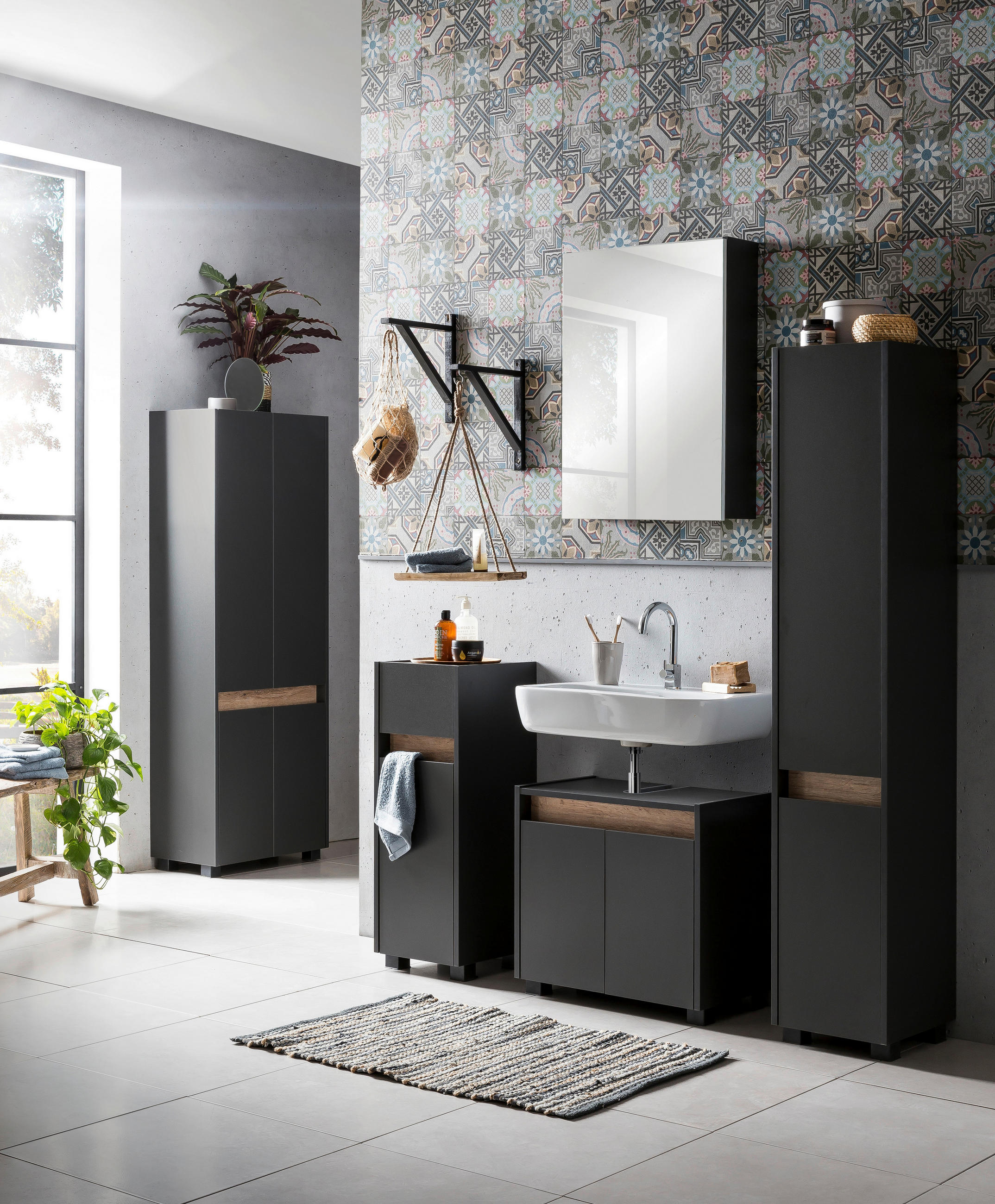 WASCHBECKENUNTERSCHRANK 56,9/54,6/33 cm  - Eichefarben/Anthrazit, MODERN, Holzwerkstoff/Kunststoff (56,9/54,6/33cm) - home24