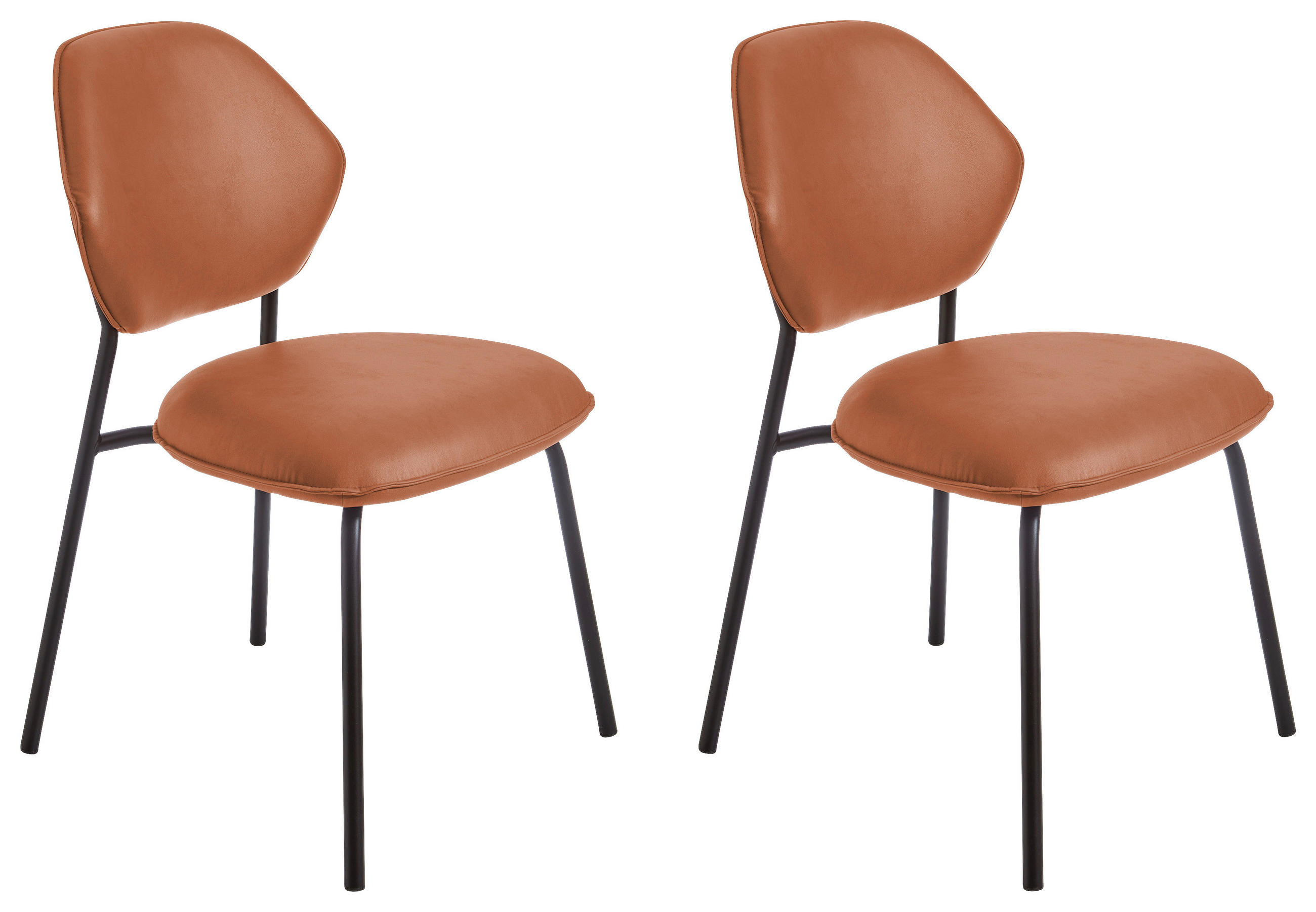 STUHL-SET 2 Stück  in Edelstahl Lederlook (vegan)  - Cognac/Schwarz, Basics, Textil/Metall (51/85/63cm) - Celina Home