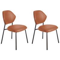 STUHL-SET 2 Stück  in Edelstahl Lederlook (vegan)  - Cognac/Schwarz, Basics, Textil/Metall (51/85/63cm) - Celina Home