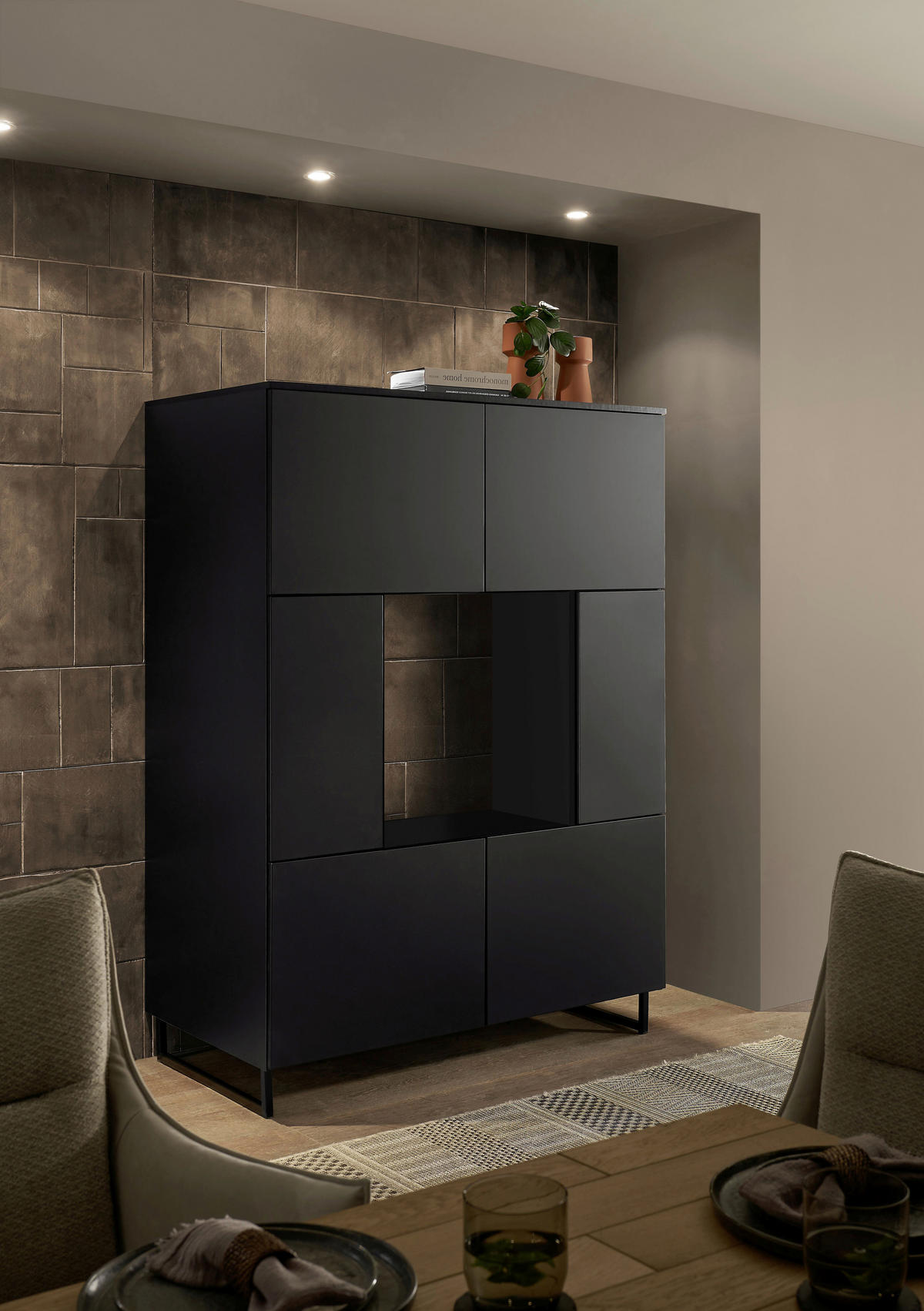 HIGHBOARD Mosel Weinschrank 120/200/58 cm  - Schwarz, KONVENTIONELL, Holzwerkstoff/Metall (120/200/58cm) - Carryhome
