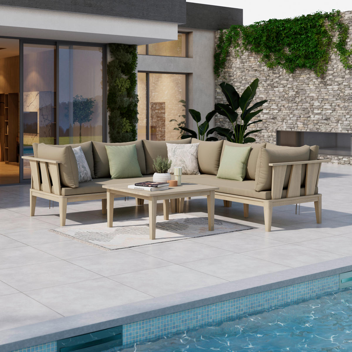 LOUNGEGARNITUR   80/40/80 cm Akazie massiv  - Akaziefarben, Natur, Holz/Kunststoff (80/40/80cm) - Ambia Garden