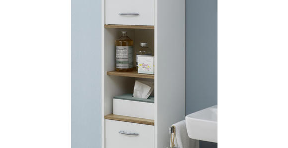 HOCHSCHRANK 33/195,5/28 cm - Eichefarben/Alufarben, KONVENTIONELL, Holzwerkstoff/Kunststoff (33/195,5/28cm) - Carryhome