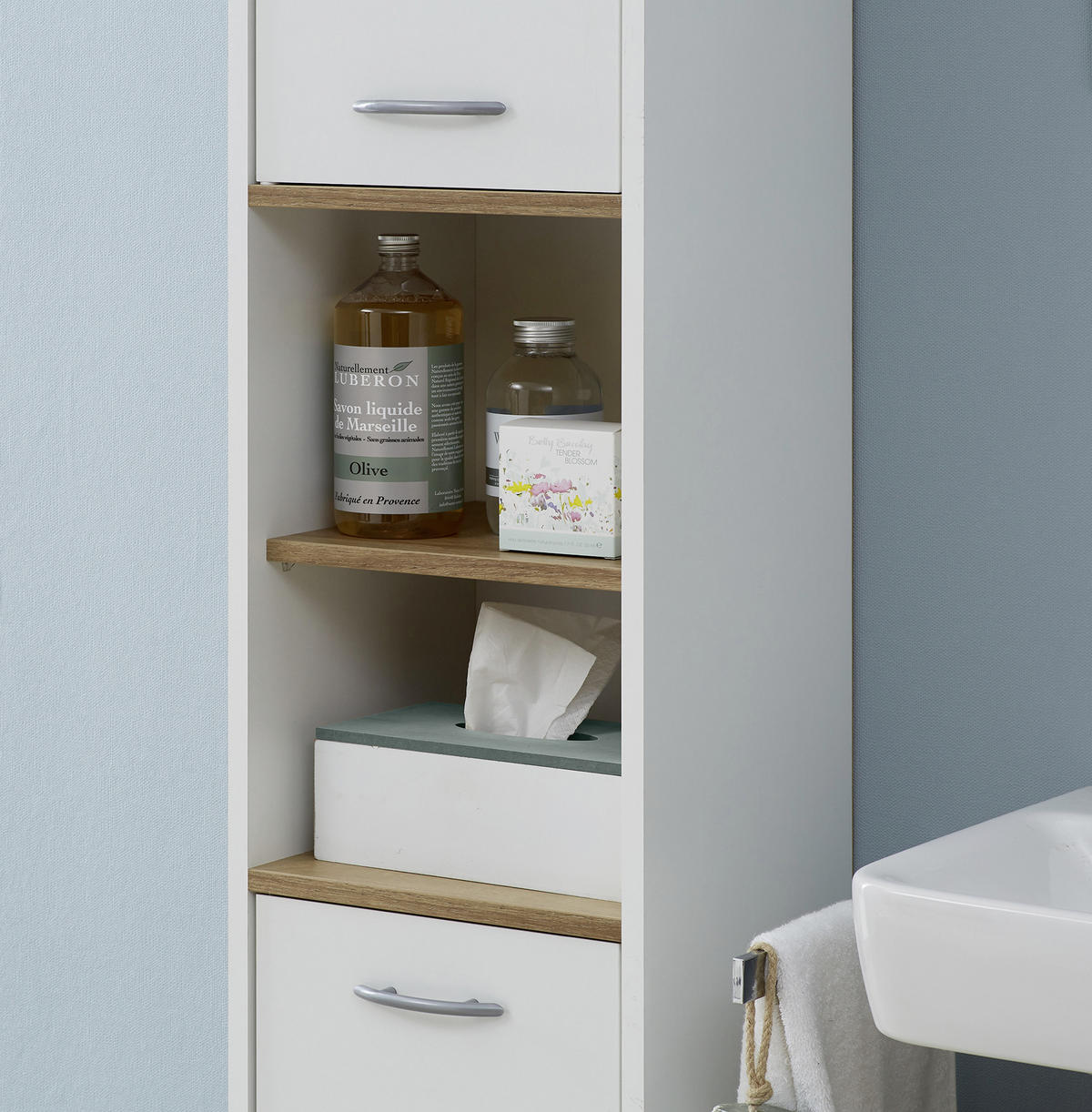 HOCHSCHRANK 33/195,5/28 cm  - Eichefarben/Alufarben, KONVENTIONELL, Holzwerkstoff/Kunststoff (33/195,5/28cm) - Carryhome