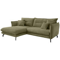 Wohnlandschaft in Cord Olivgrün  - Schwarz/Olivgrün, Modern, Textil/Metall (180/255cm) - Livetastic